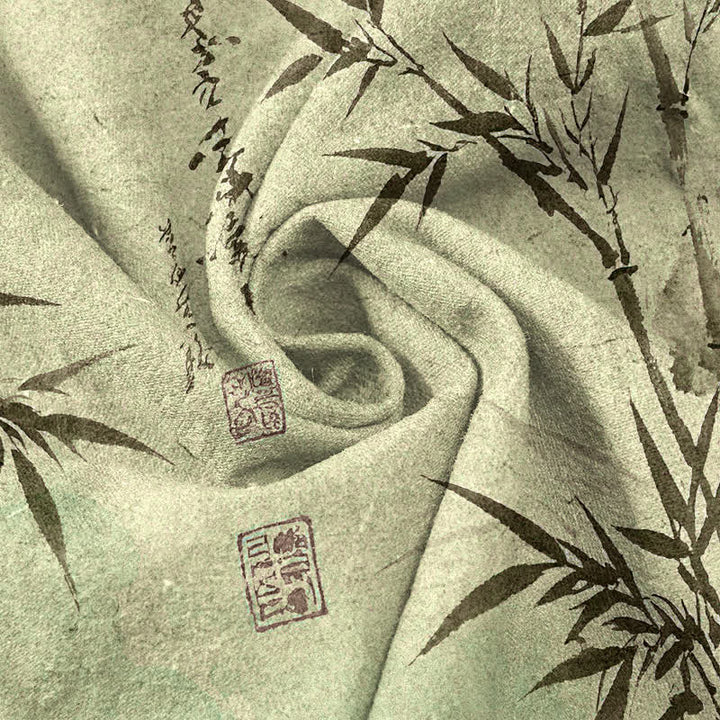 Buddha Stones Pantaloni da uomo affusolati con tasche, stampa a foglie di bambù, in inchiostro di cotone. - image 7