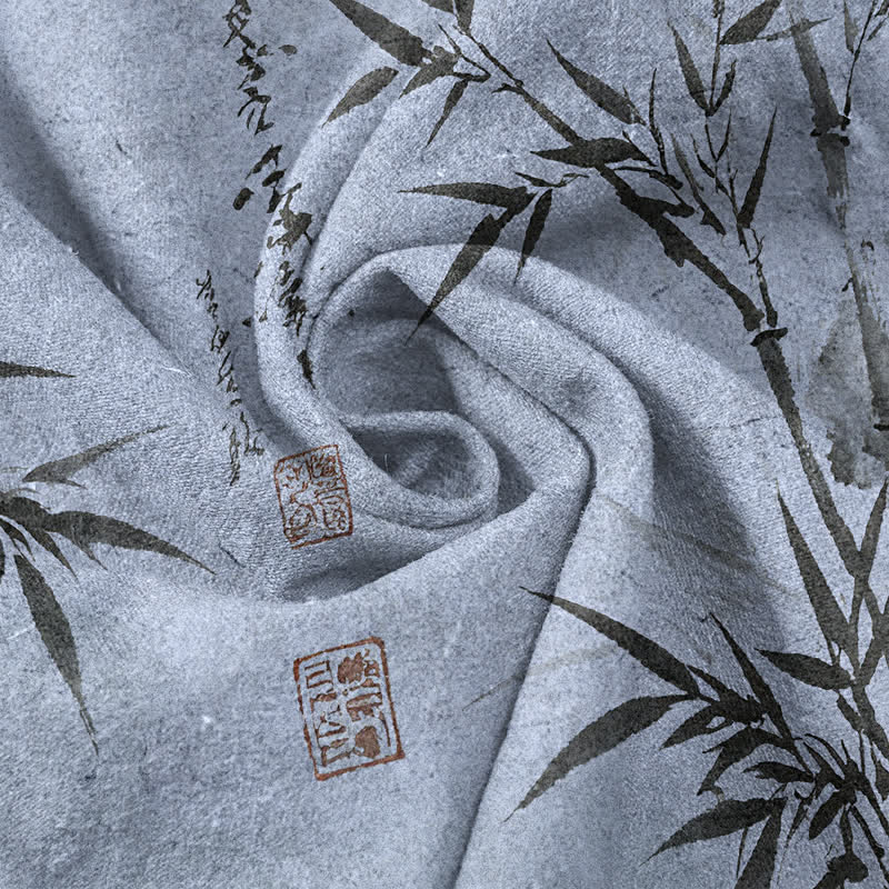 Buddha Stones Pantaloni da uomo affusolati con tasche, stampa a foglie di bambù, in inchiostro di cotone. - image 11