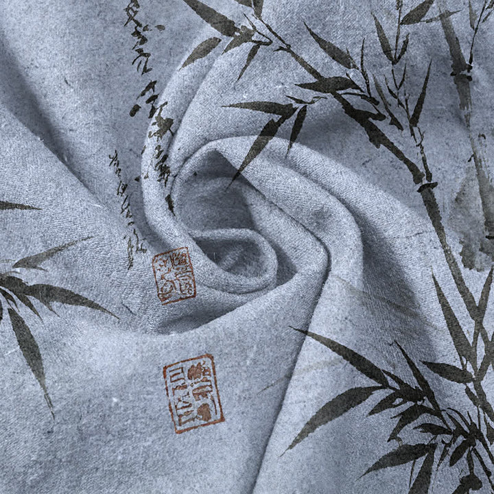 Buddha Stones Pantaloni da uomo affusolati con tasche, stampa a foglie di bambù, in inchiostro di cotone. - image 11