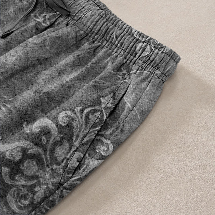 Buddha Stones Pantaloni da uomo affusolati in cotone con motivo barocco vintage e tasche. - image 11