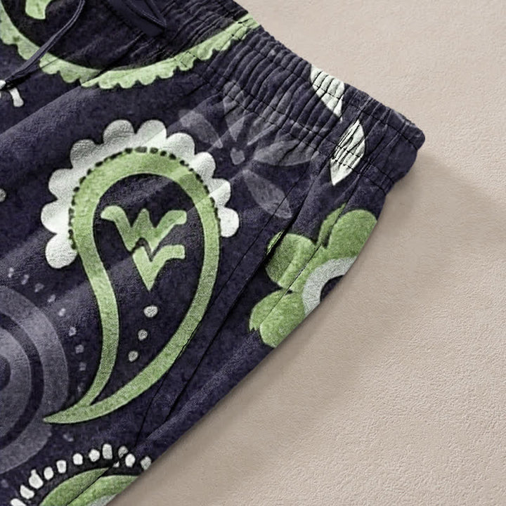 Buddha Stones Pantaloni da uomo affusolati in cotone con fantasia floreale paisley e tasche. - image 11