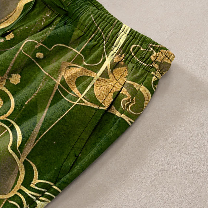 Buddha Stones Pantaloni da uomo affusolati in cotone con motivo a loto e nuvole, con tasche. - image 11