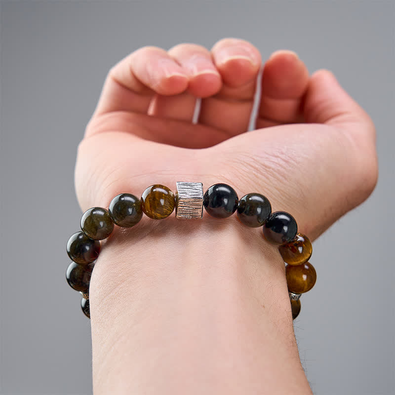 Buddha Stones Bracciale protettivo con perline di quarzo e inclusioni di ossidiana occhio di tigre con riflessi dorati. - image 4