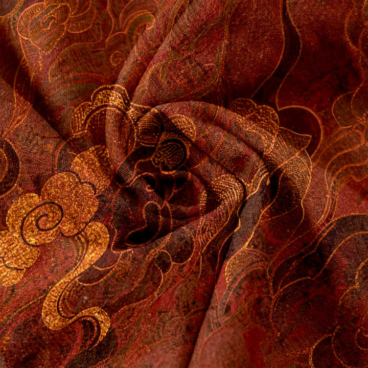 Buddha Stones Pantaloni da donna in puro cotone con motivo nuvole orientali, elastico in vita e tasche. - image 2