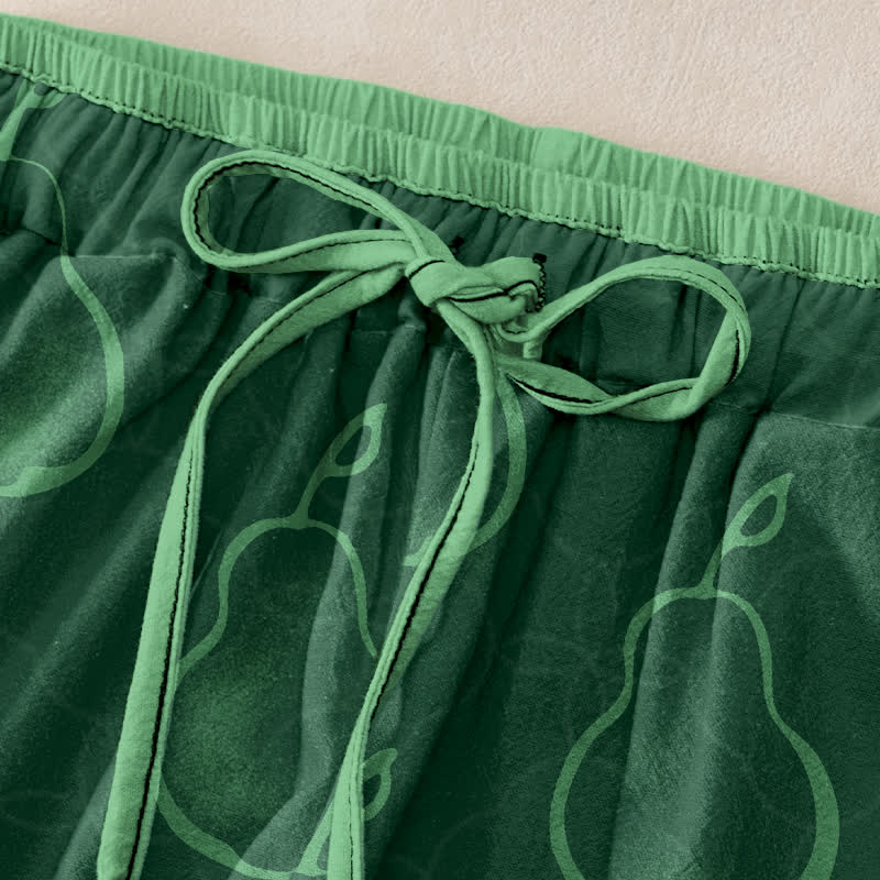 Buddha Stones Pantaloni da donna in puro cotone con delicato motivo a pere, elastico in vita e tasche. - image 1