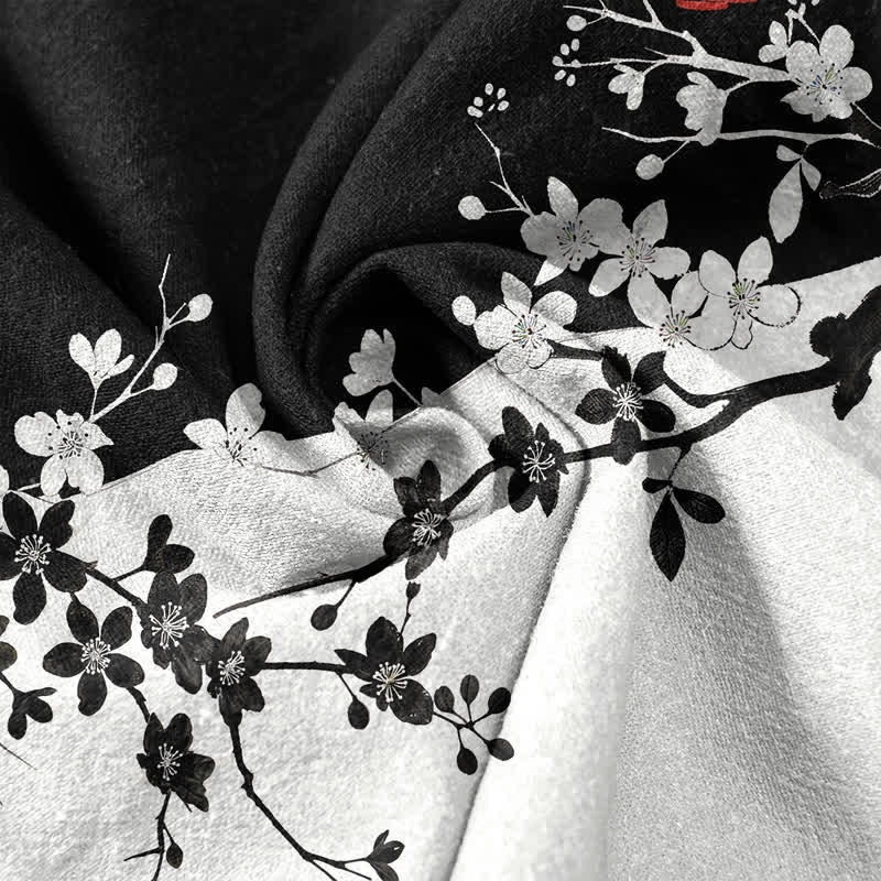 Buddha Stones Camicia da uomo a maniche corte con mezza abbottonatura, in cotone, con motivo a ramo di pruno in fiore. - image 4