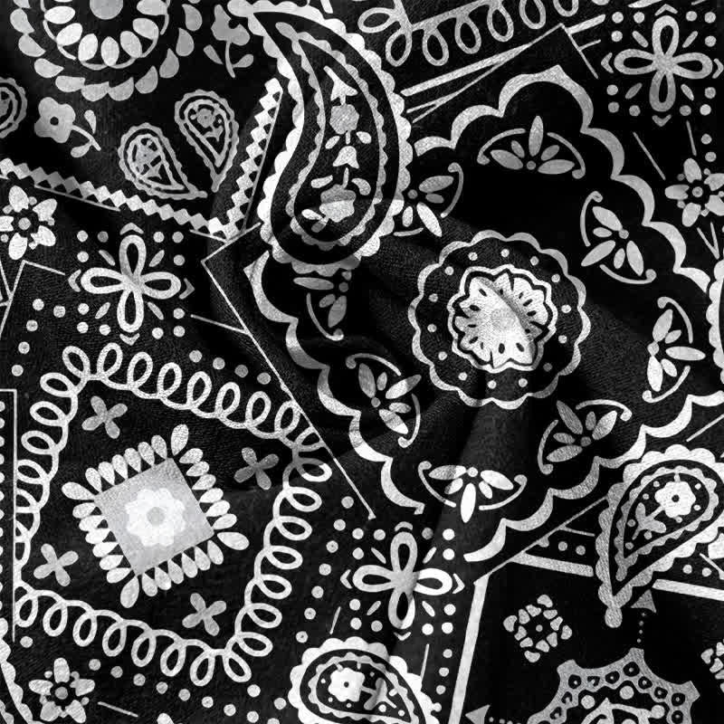 Buddha Stones Camicia da uomo classica in cotone bianco con motivo paisley, maniche corte e mezza bottoni. - image 4