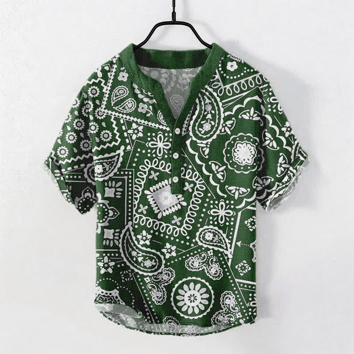 Buddha Stones Camicia da uomo classica in cotone bianco con motivo paisley, maniche corte e mezza bottoni. - Verde studentesco - US/UK/AU50, EU60 (5XL) - image 7