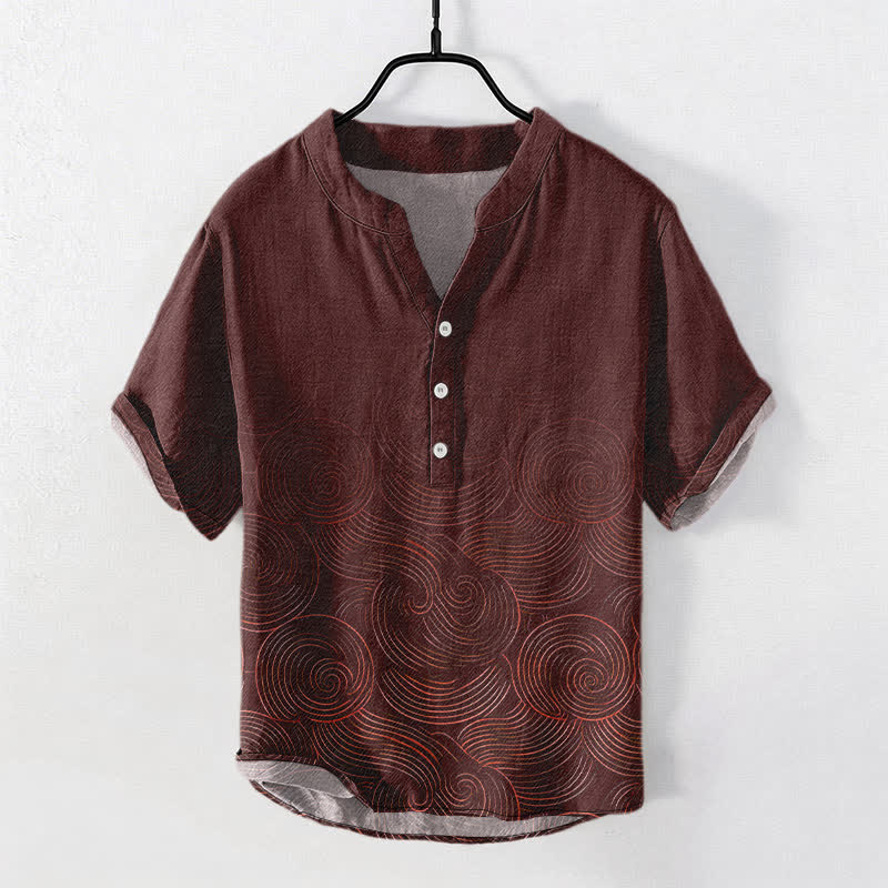 Buddha Stones Camicia da uomo a maniche corte con mezza abbottonatura, in cotone con motivo a onde concentriche. - Marrone - US/UK/AU50, EU60 (5XL) - image 5