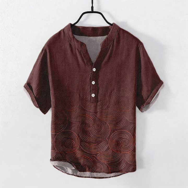 Buddha Stones Camicia da uomo a maniche corte con mezza abbottonatura, in cotone con motivo a onde concentriche. - Marrone - US/UK/AU50, EU60 (5XL) - image 5