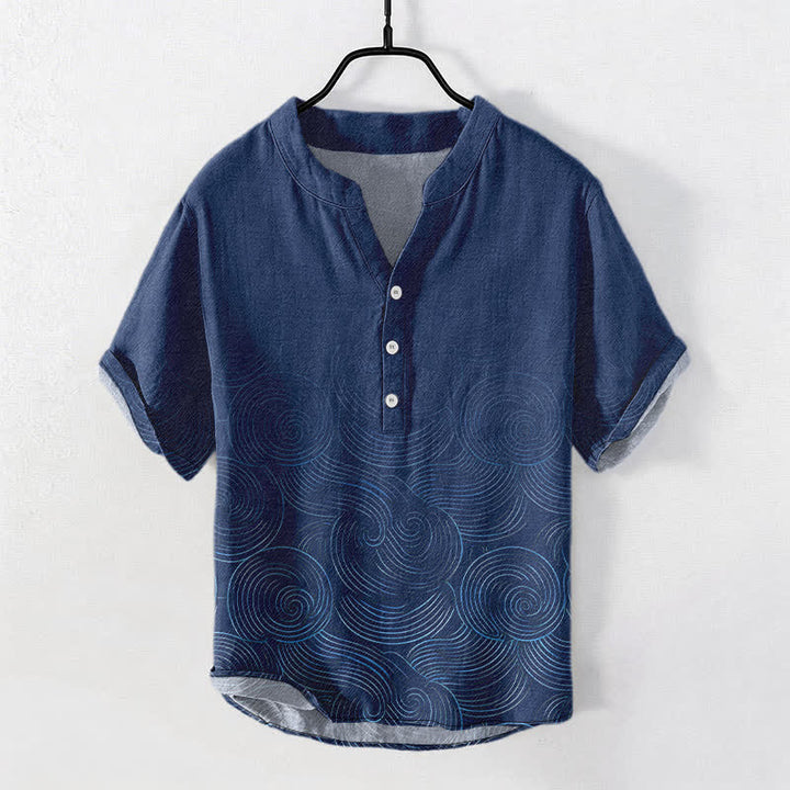 Buddha Stones Camicia da uomo a maniche corte con mezza abbottonatura, in cotone con motivo a onde concentriche. - Marina - US/UK/AU50, EU60 (5XL) - image 7