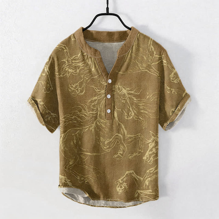 Buddha Stones Camicia da uomo a maniche corte con mezzo bottone, in cotone, con motivo a cavalli al galoppo. - Perù - US/UK/AU50, EU60 (5XL) - image 3
