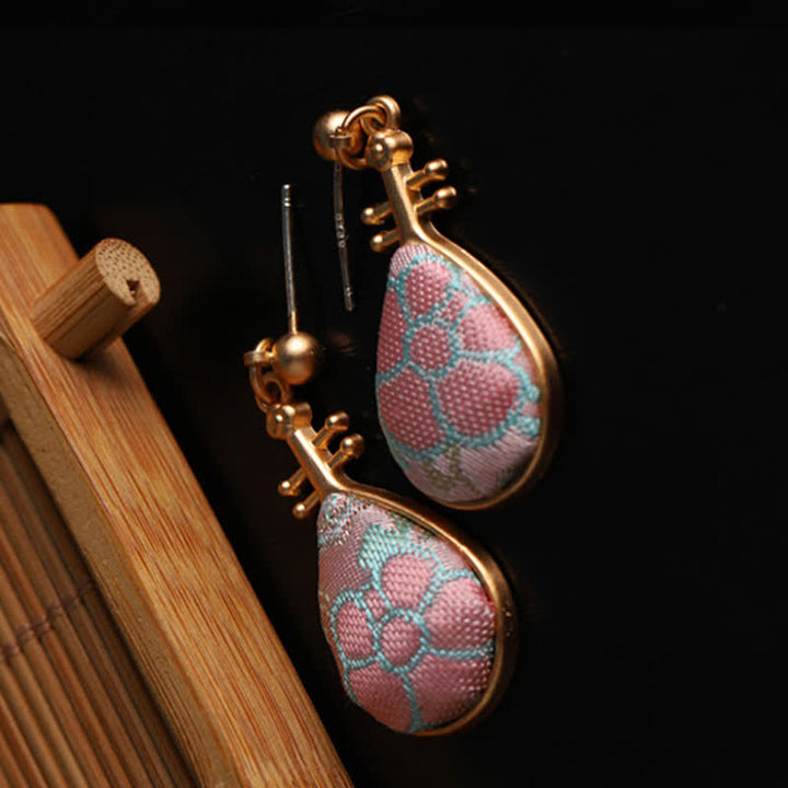 Buddha Stones Orecchini a goccia artigianali Song Brocade con motivo floreale a forma di pipa, armonia - image 6