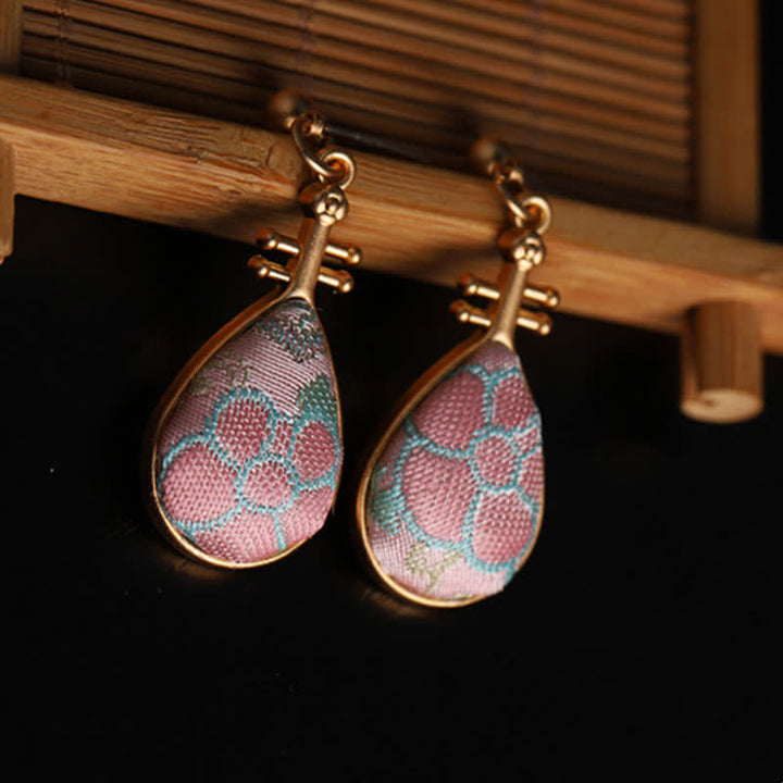 Buddha Stones Orecchini a goccia artigianali Song Brocade con motivo floreale a forma di pipa, armonia - image 3