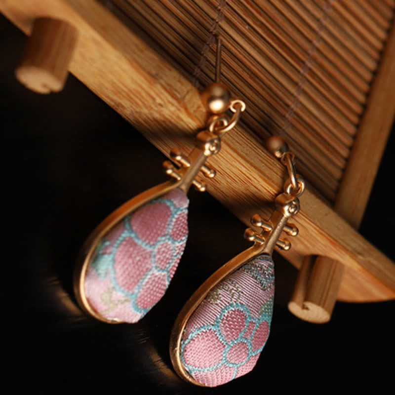 Buddha Stones Orecchini a goccia artigianali Song Brocade con motivo floreale a forma di pipa, armonia - image 2
