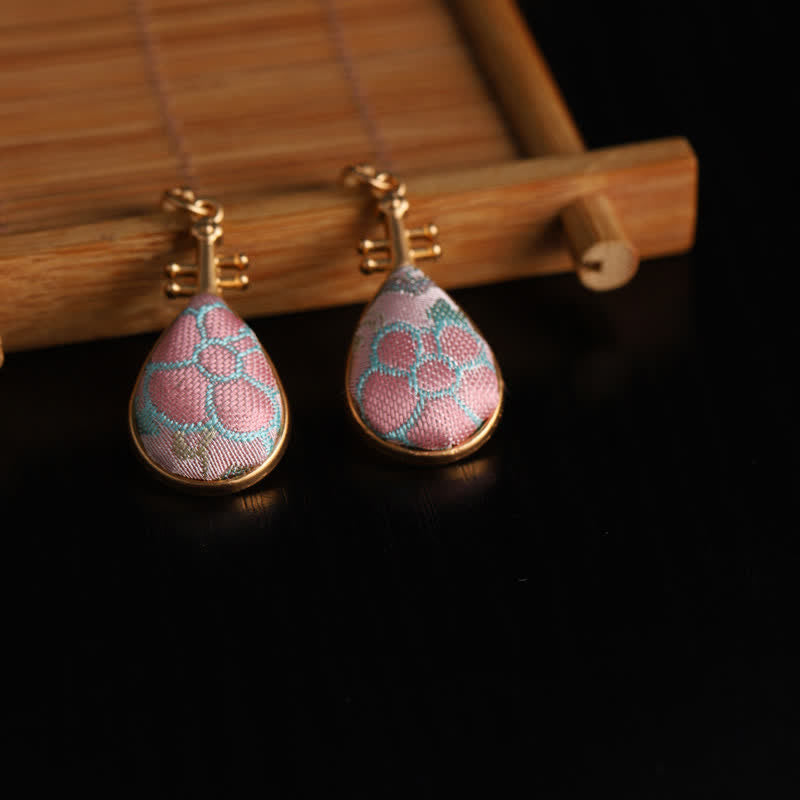 Buddha Stones Orecchini a goccia artigianali Song Brocade con motivo floreale a forma di pipa, armonia - image 4