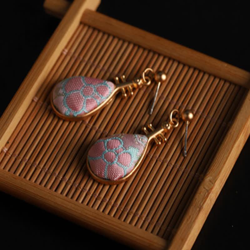 Buddha Stones Orecchini a goccia artigianali Song Brocade con motivo floreale a forma di pipa, armonia - image 8