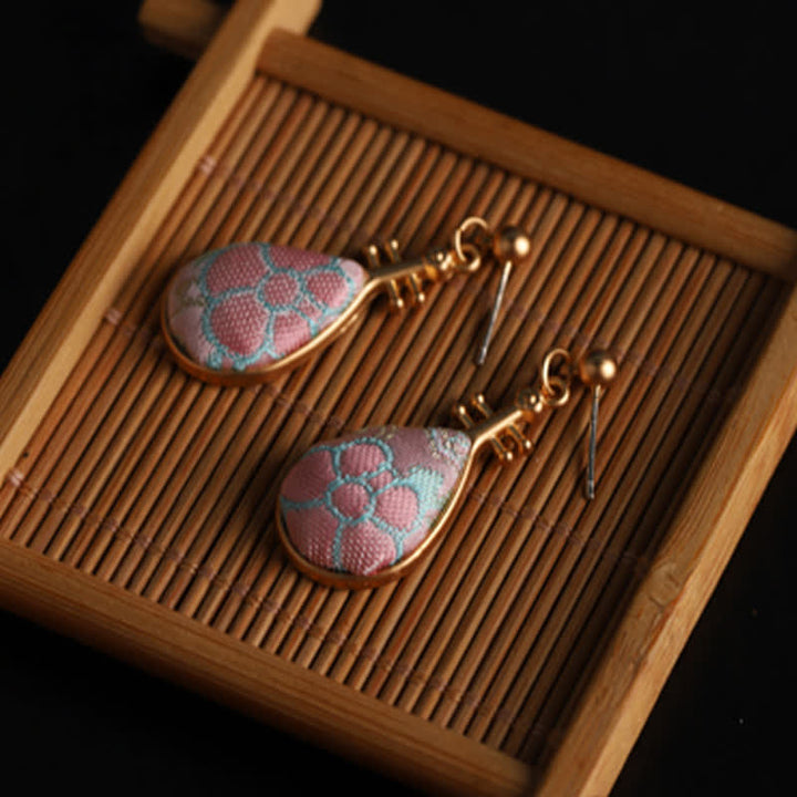 Buddha Stones Orecchini a goccia artigianali Song Brocade con motivo floreale a forma di pipa, armonia - image 8