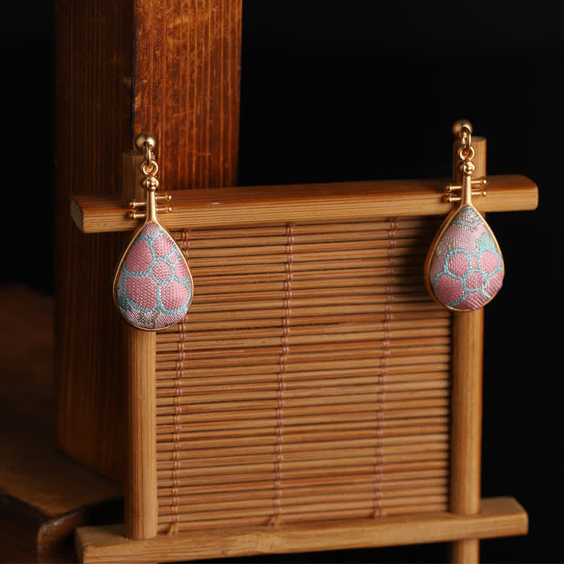 Buddha Stones Orecchini a goccia artigianali Song Brocade con motivo floreale a forma di pipa, armonia - image 5