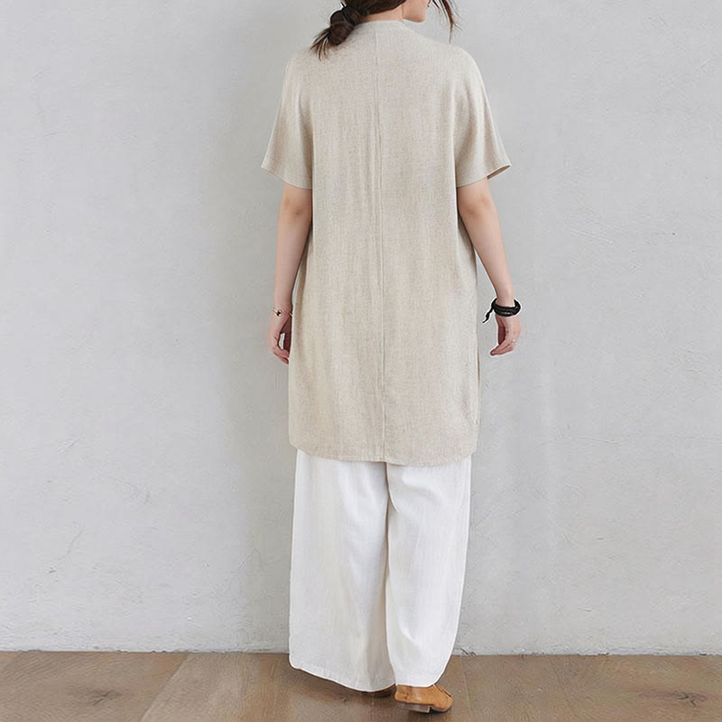 Buddha Stones 2 pezzi design semplice Zen Tai Chi Meditazione Abbigliamento cotone lino Top Pantaloni Set da donna - image 4