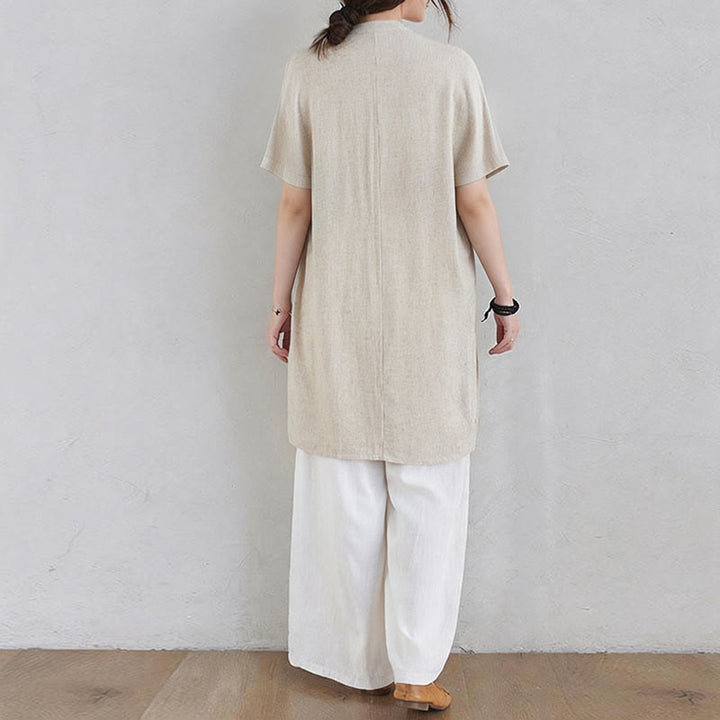 Buddha Stones 2 pezzi design semplice Zen Tai Chi Meditazione Abbigliamento cotone lino Top Pantaloni Set da donna - image 4