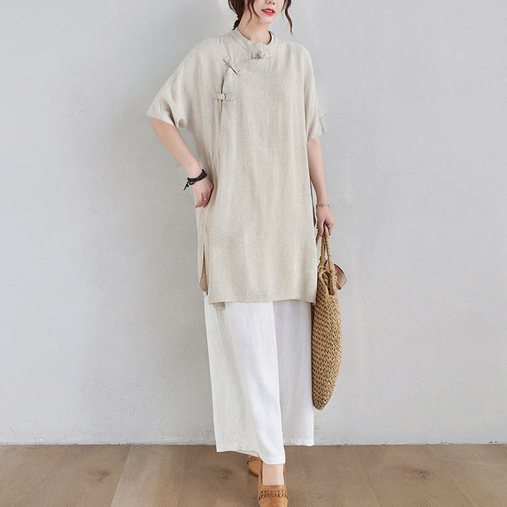 Buddha Stones 2 pezzi design semplice Zen Tai Chi Meditazione Abbigliamento cotone lino Top Pantaloni Set da donna - image 5