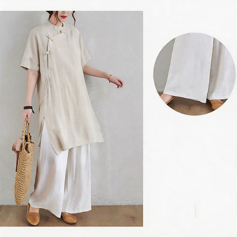 Buddha Stones 2 pezzi design semplice Zen Tai Chi Meditazione Abbigliamento cotone lino Top Pantaloni Set da donna - image 11