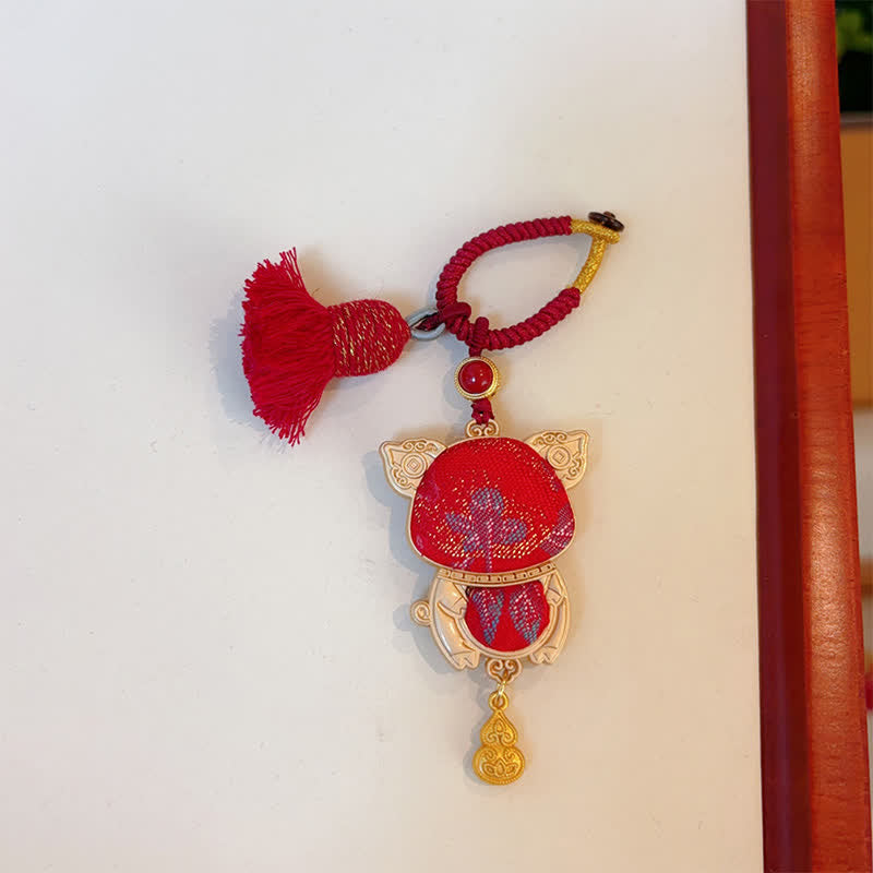 Buddha Stones Portachiavi portafortuna con nappa dello zodiaco cinese, fatto a mano in broccato Song - Maiale - Rosso - image 37