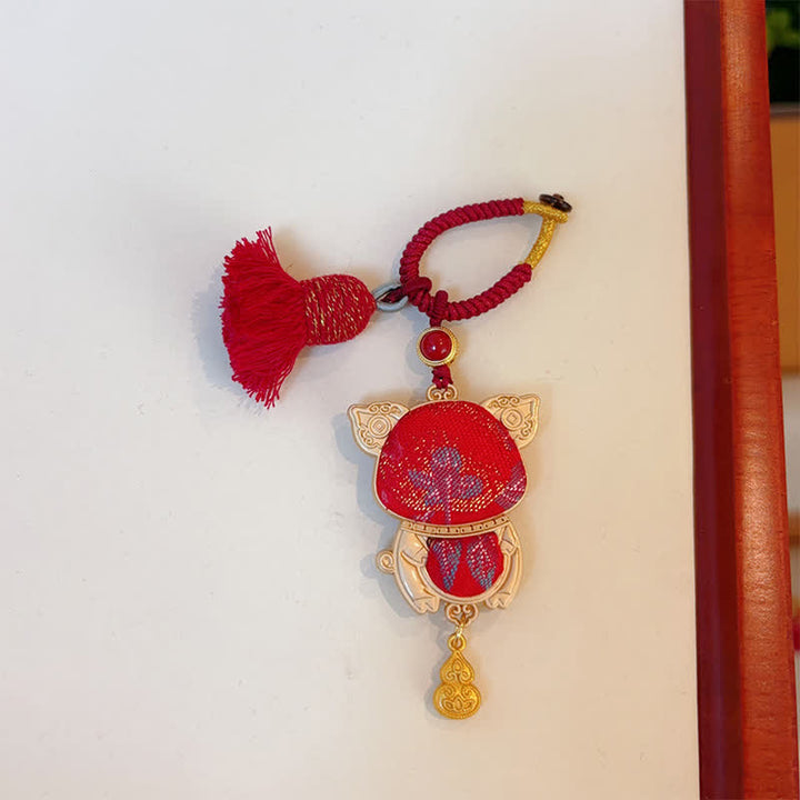 Buddha Stones Portachiavi portafortuna con nappa dello zodiaco cinese, fatto a mano in broccato Song - Maiale - Rosso - image 37
