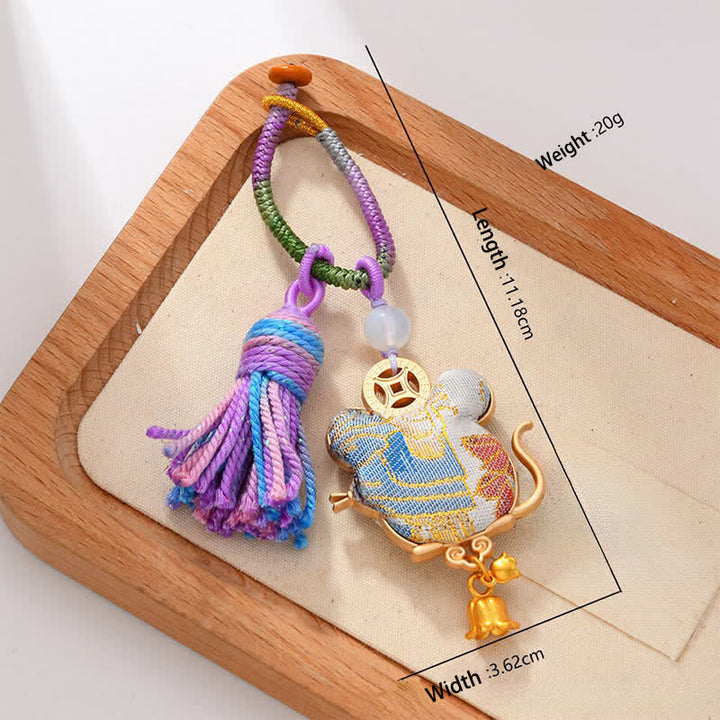 Buddha Stones Portachiavi con nappa portafortuna dello zodiaco cinese, realizzato a mano in broccato Song. - Ratto - image 12