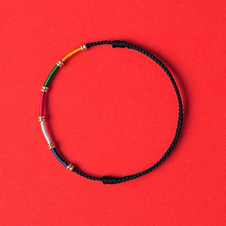 Buddha Stones Braccialetto di protezione fatto a mano con cinque colori: bandiera di preghiera del cavallo del vento - Nero - Filo rosso (Protezione♥Fortuna) - image 1