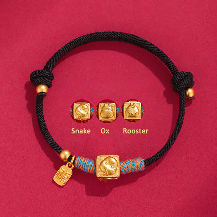 Buddha Stones Braccialetto di protezione con cordino rosso, fatto a mano, con i tre simboli dello zodiaco cinese dell'armonia. - Braccialetto nero con triade serpente bue gallo - Filo rosso (Protezione♥Fortuna) - image 10