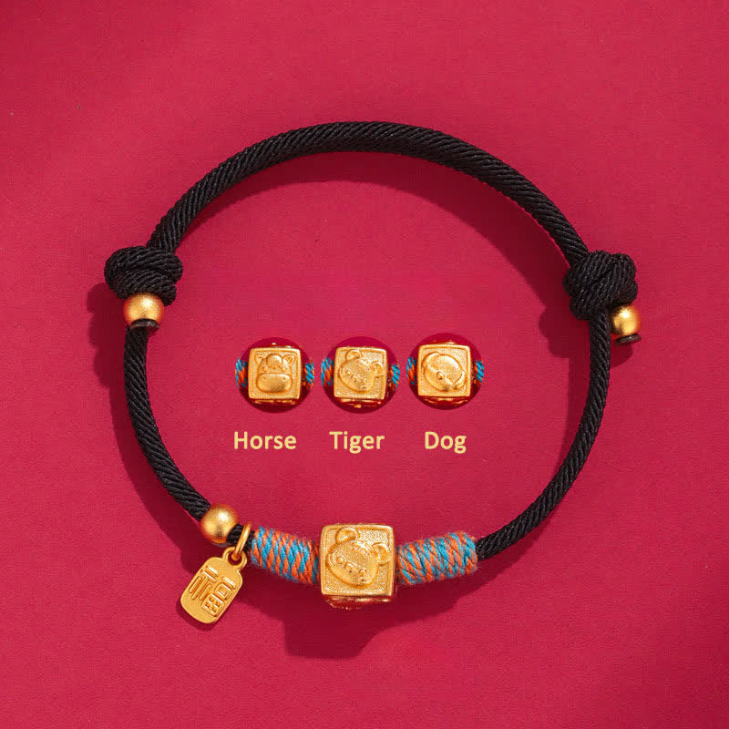 Buddha Stones Braccialetto fatto a mano con ciondoli portafortuna Fu dello zodiaco cinese, con cordino rosso. - Bracciale nero in argento 999 con cavallo, tigre e cane, tre armonie. - Argento (Benedizione♥Calma) - image 11