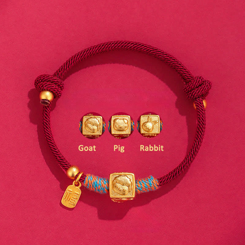 Buddha Stones Braccialetto fatto a mano con ciondoli portafortuna Fu dello zodiaco cinese, con cordino rosso. - Bracciale rosso in argento 999 con tre armonie: capra, maiale e coniglio. - Argento (Benedizione♥Calma) - image 0