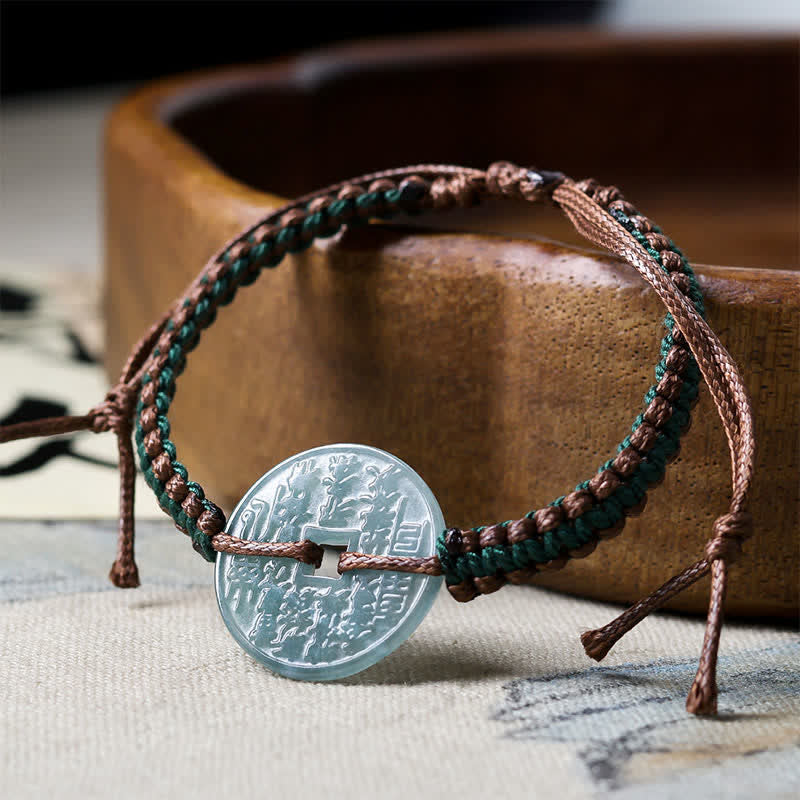 Buddha Stones Bracciale regolabile in giada con fibbia Peace e lavorazione a mano, simbolo di tranquillità. - image 4