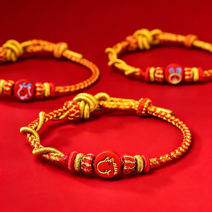 Buddha Stones Braccialetto in cordino rosso intrecciato a mano con simbolo zodiacale cinese e cinabro. - image 18