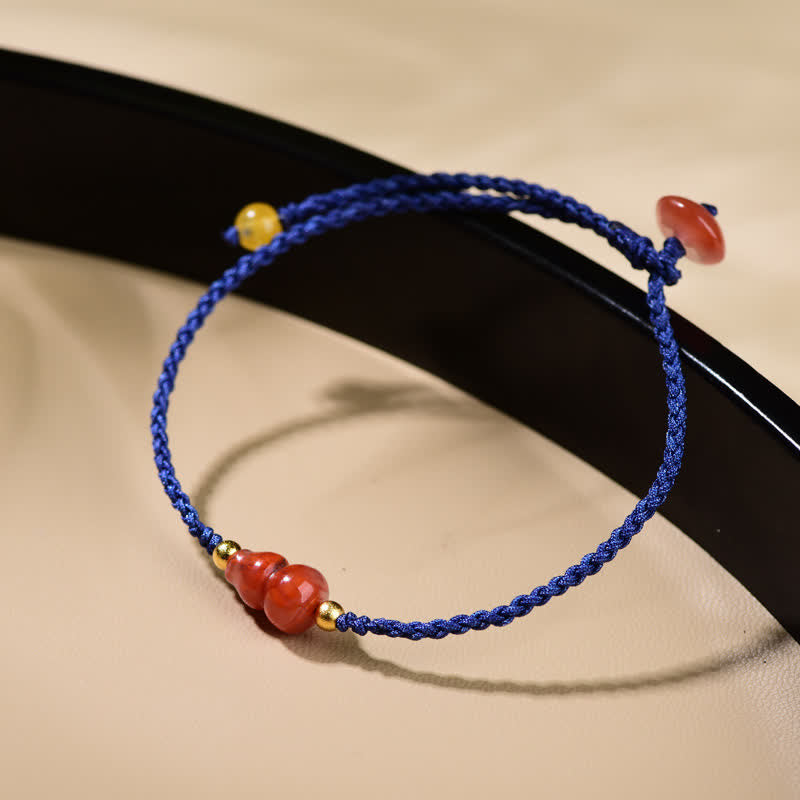 Buddha Stones Braccialetto in corda blu intrecciata a mano con zucca in agata rosso del sud - Agata rossa del sud (Fiducia♥Passione) - image 0