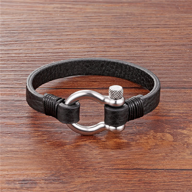 Buddha Stones Bracciale in pelle, titanio e acciaio con maglie rinforzate. - Cinturino in pelle nera con fibbia argentata (circonferenza del polso: 18-19 cm) - image 3