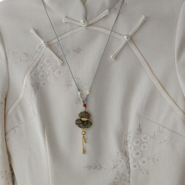 Buddha Stones Collana elegante con zucca in broccato Song - image 1