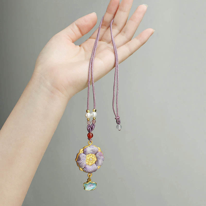 Buddha Stones Collana portafortuna Song Brocade a quadrifoglio - image 11