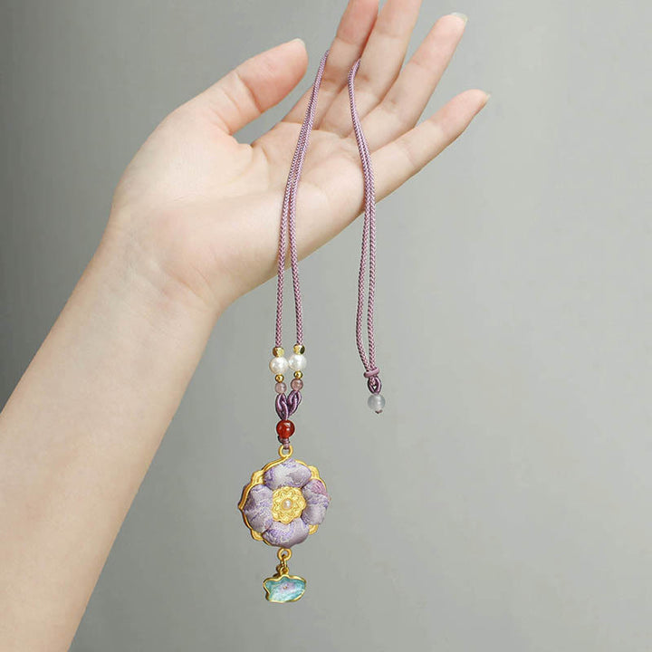 Buddha Stones Collana portafortuna Song Brocade a quadrifoglio - image 11