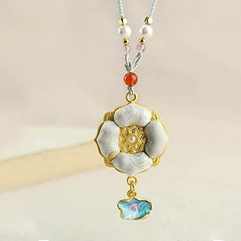 Buddha Stones Collana portafortuna Song Brocade a quadrifoglio - image 18