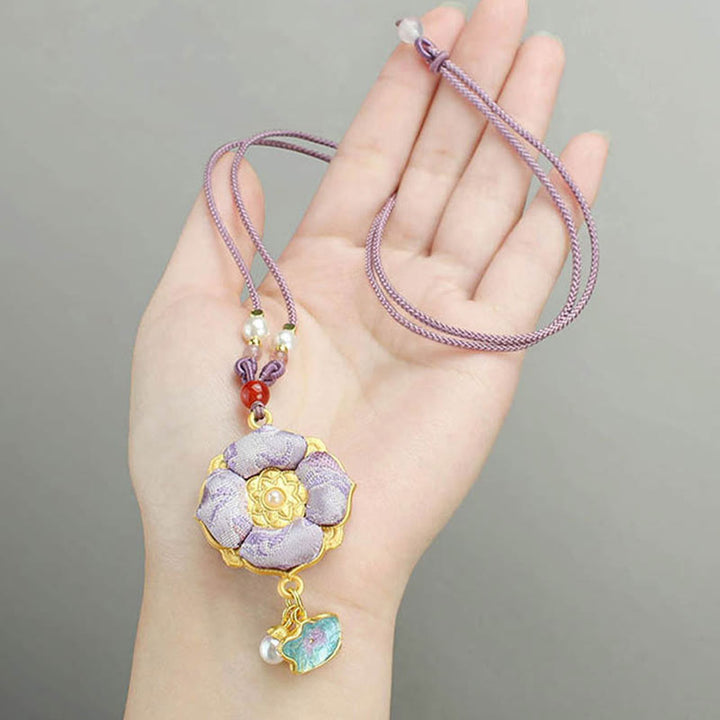Buddha Stones Collana portafortuna Song Brocade a quadrifoglio - image 12