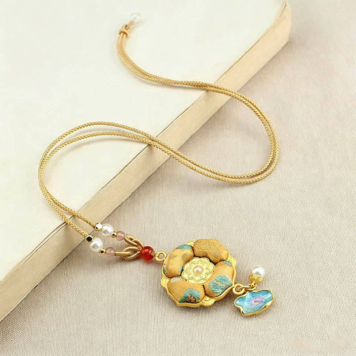 Buddha Stones Collana portafortuna Song Brocade a quadrifoglio - image 0