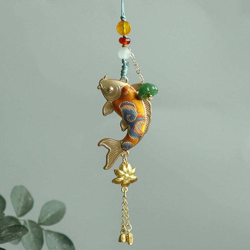 Buddha Stones Portachiavi Song Brocade con pesci koi e loto, simbolo di ricchezza - image 1
