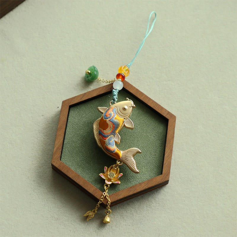Buddha Stones Portachiavi Song Brocade con pesci koi e loto, simbolo di ricchezza - image 8