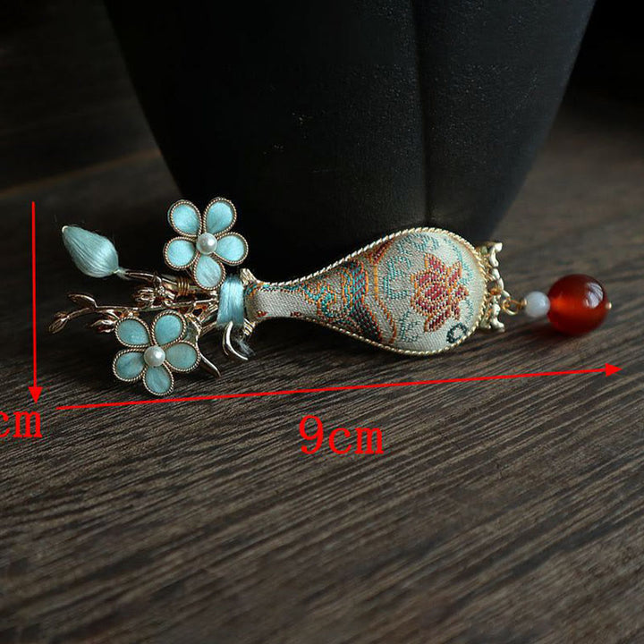 Buddha Stones Spilla elegante con design a vaso di fiori in broccato Song. - image 8