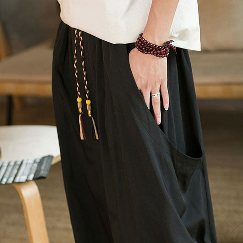 Buddha Stones Pantaloni estivi casual vintage con coulisse, lunghezza alla caviglia, da uomo, modello harem con tasche. - image 10