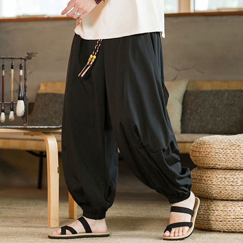 Buddha Stones Pantaloni estivi casual vintage con coulisse, lunghezza alla caviglia, da uomo, modello harem con tasche. - image 5