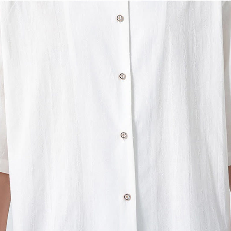 Buddha Stones Camicia da uomo tinta unita stile Tang estiva con colletto alla coreana e ricamo a loto. - image 26
